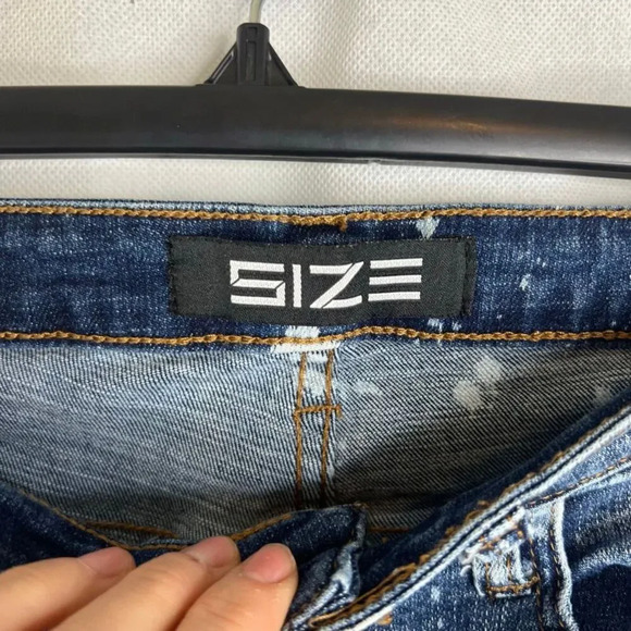 Size Up Apparel White Side Stripe Spatter Effect Zip Ankle Skinny Jeans Sz 33-34 - Picture 6 of 9